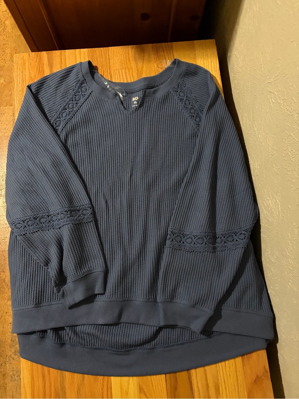Kohl's Women’s Navy Waffle Knit Crewneck Sweater